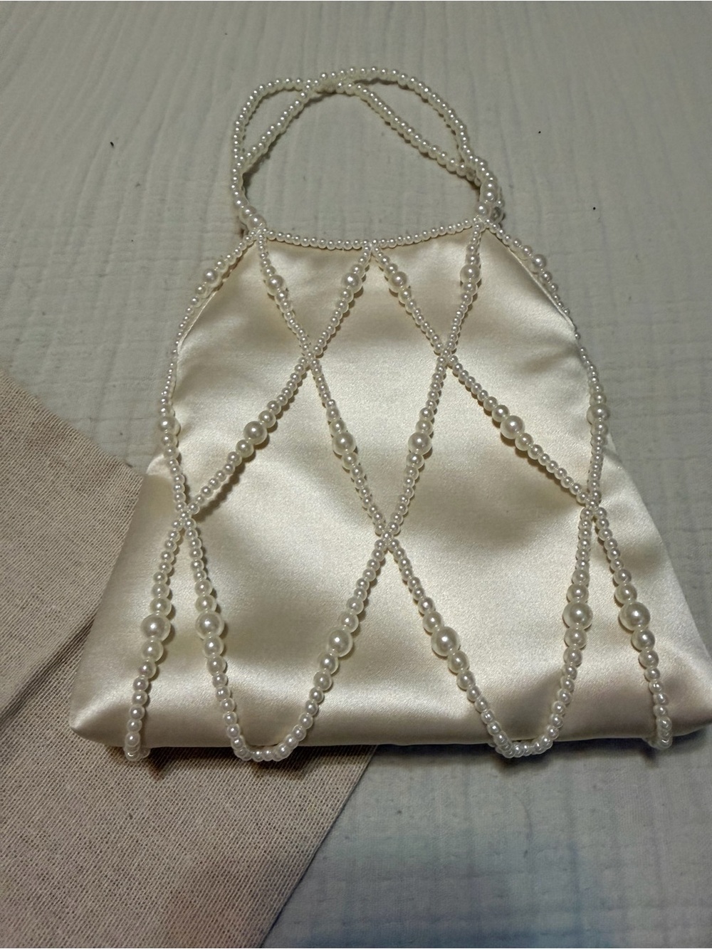 Dolce Vita Serilda pearl handbag ivory satin